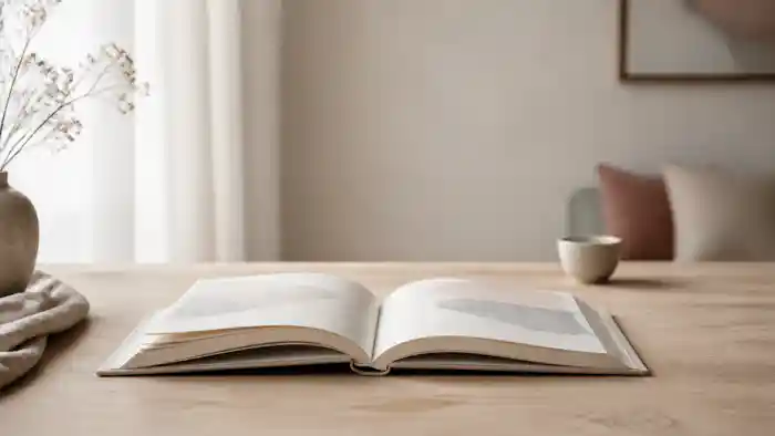 Открытая книга в спокойном интерьере